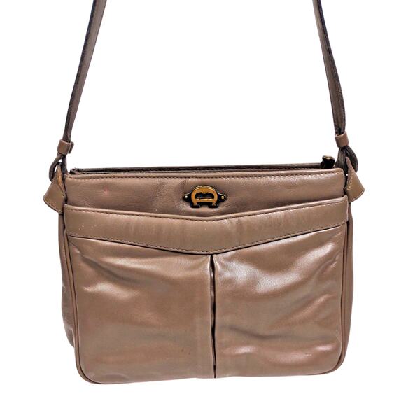 Etienne Aigner Handbags - Vintage Etienne Aigner Taupe Brown Leather Shoulder Crossbody Bag Gold Hardware